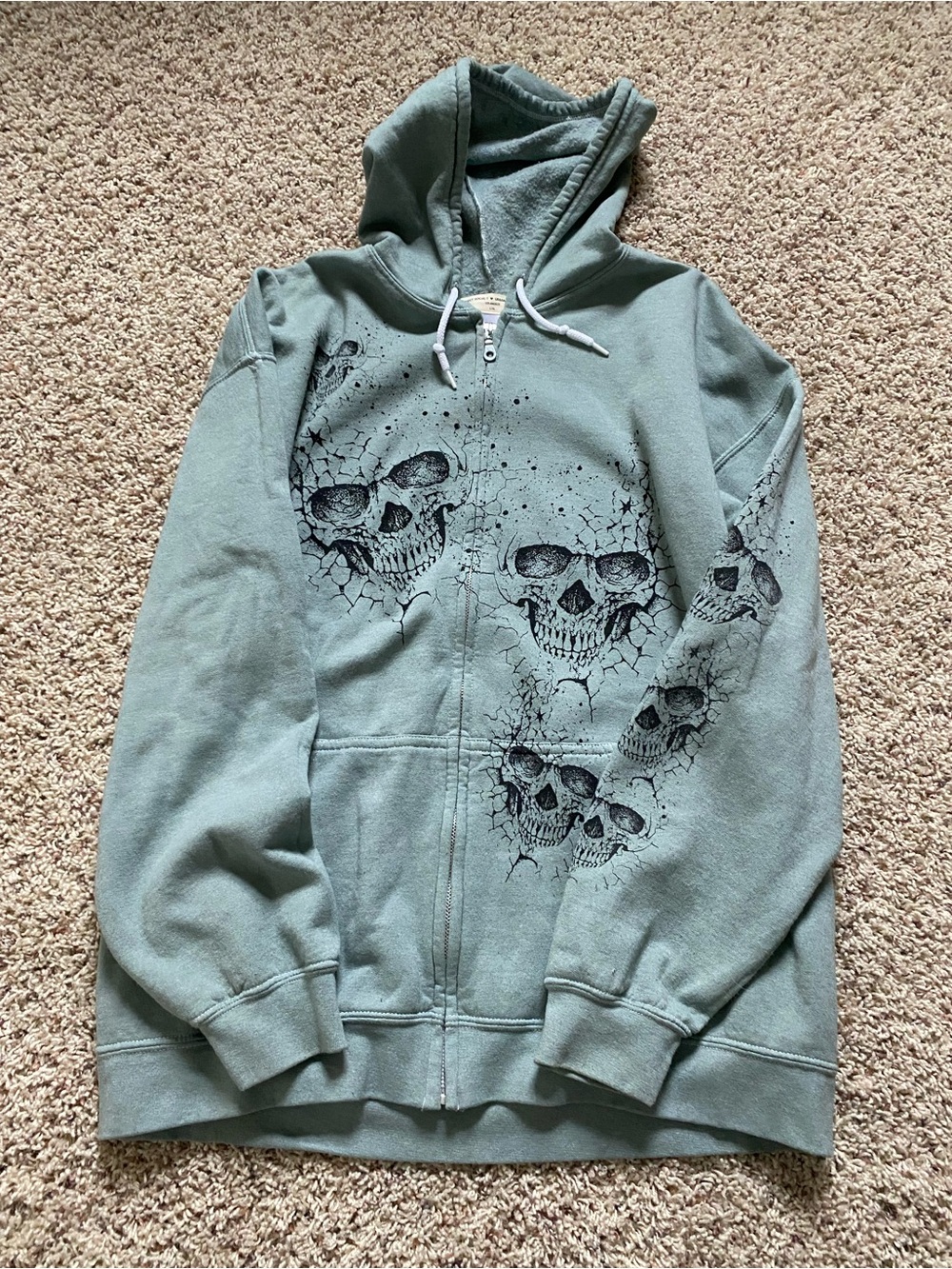 Project Social T urban outfitters Sage Green Skull Zip Hoodie